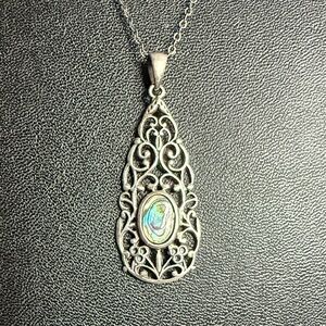 Intricate Sterling Silver Necklace with Filigree Abalone Pendant